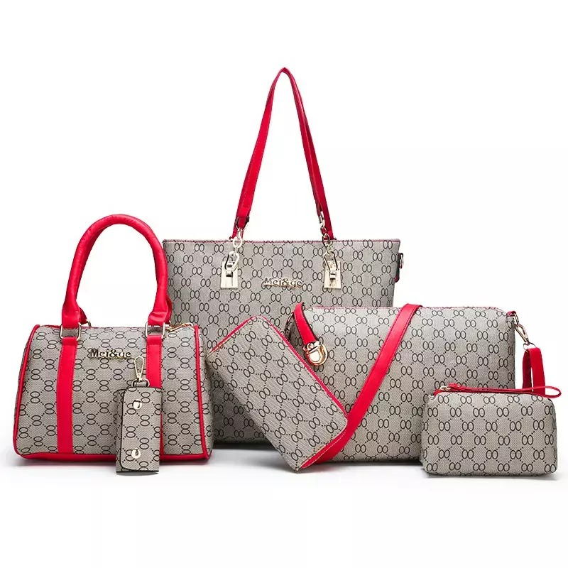 Tote bag set for women 6 pieces pu luxury leather purse key shoulder bag handbag