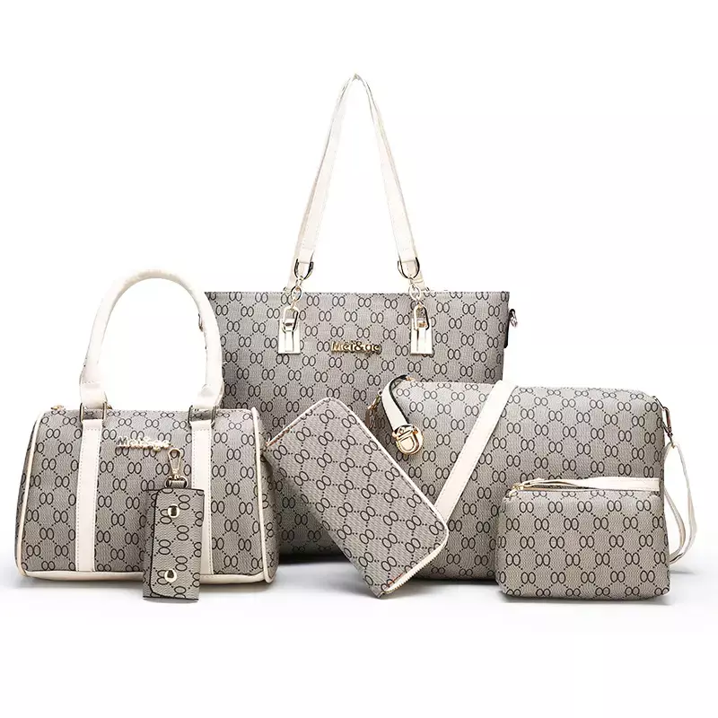 Tote bag set for women 6 pieces pu luxury leather purse key shoulder bag handbag