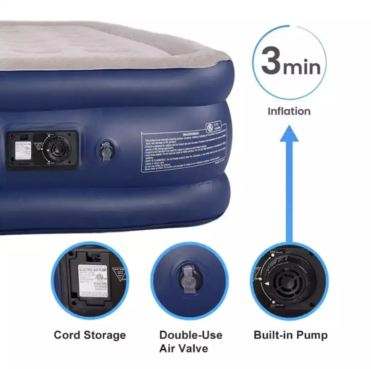 Air mattress bed with built in pump double bed queensize airbed